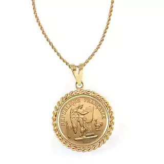 gold pendant necklace american coin treasures 14k gold french 20 franc lucky angel gold piece  coin rope bqxoqpr