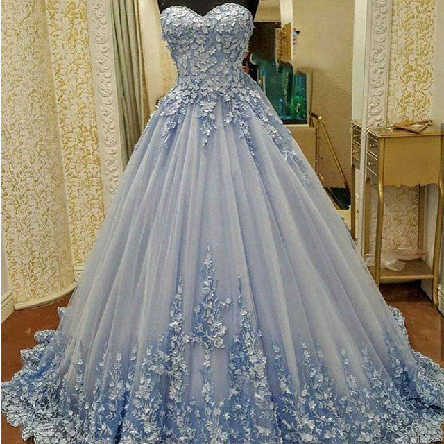 gown dresses lovely lace appliques sweetheart light blue ball gowns wedding dresses bqabnzc