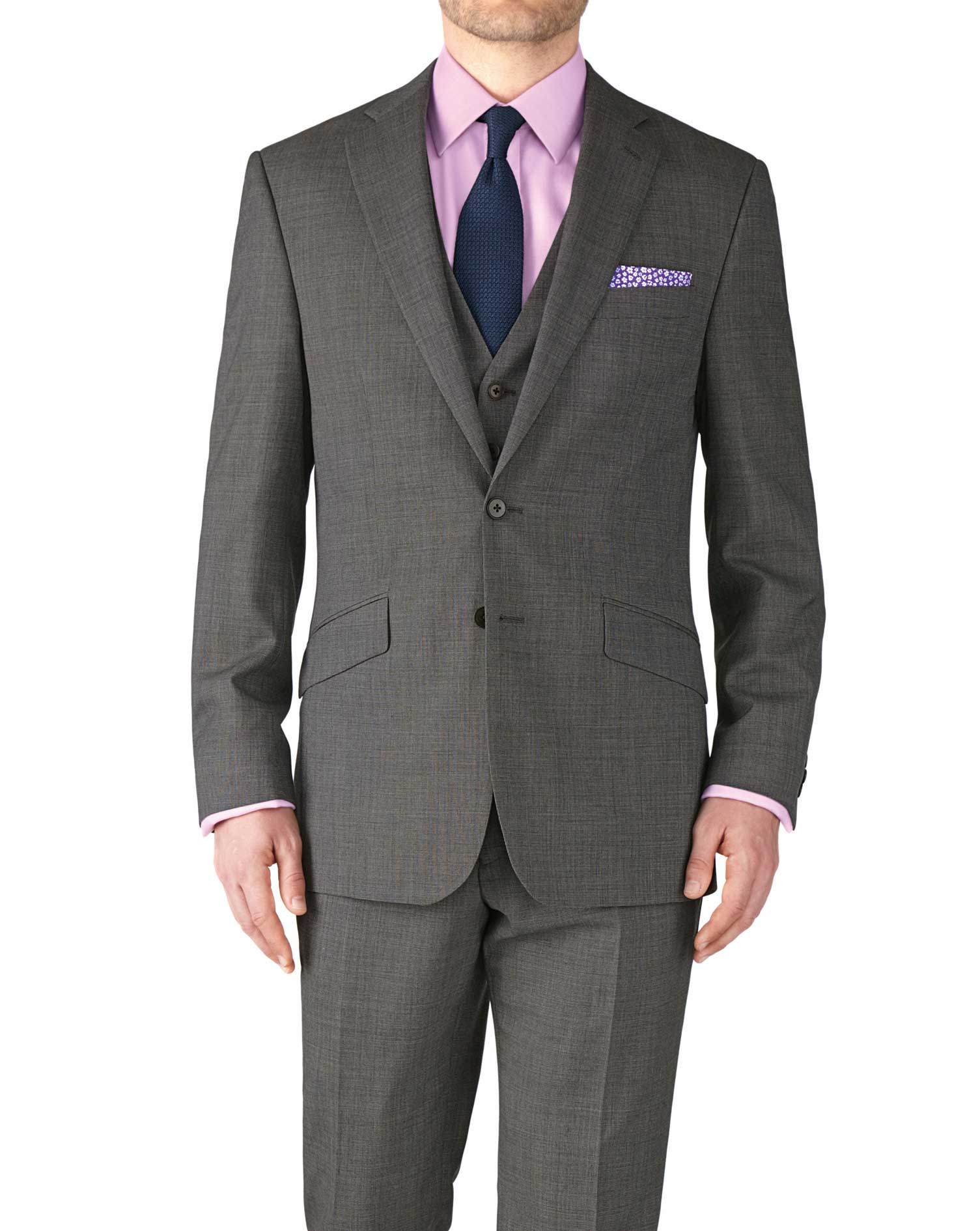 grey slim fit end-on-end business suit jacket knqauux