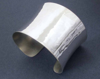 hammered sterling silver cuff bracelet modern jewelry silver wide cuff  handmade silver bracelet in chkpoxp