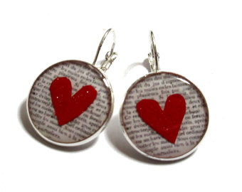 heart dangle earrings - heart earrings - red heart earrings - minimalist -  bridesmaids zglbkni