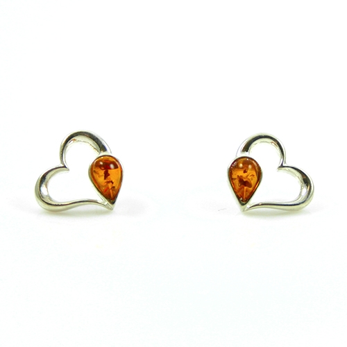 heart shaped silver and amber earrings PGYUCXF
