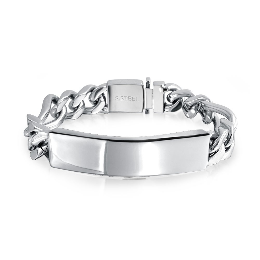 id bracelets bling jewelry mens stainless steel figaro chain id bracelet 8.5 inches skjemmq