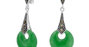 jade earrings 925 sterling silver marcasite green jade dangle earrings fkeztnk