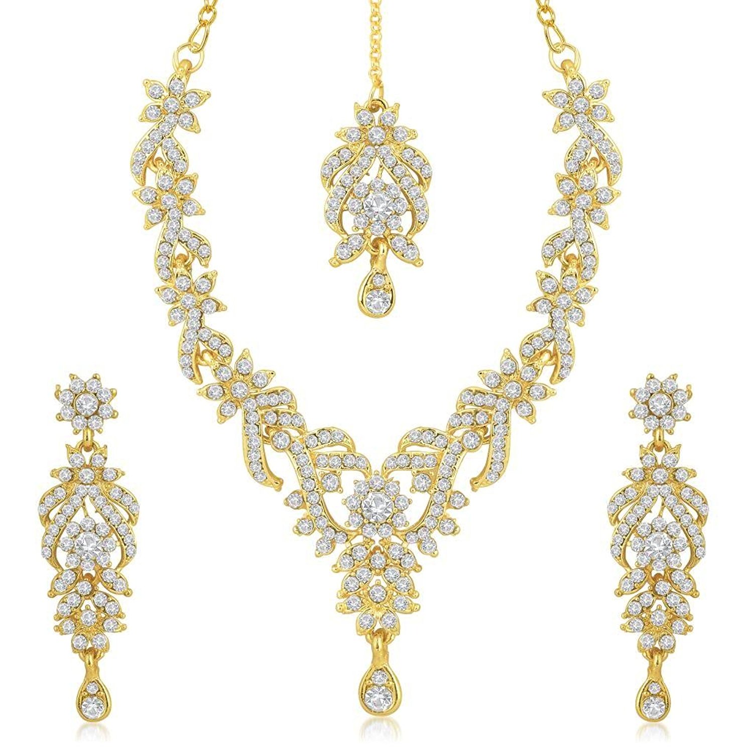 jewellery sets sukkhi gold plated australian diamond choker necklace with drop earrings  and mangtikka set or kqyqkdl
