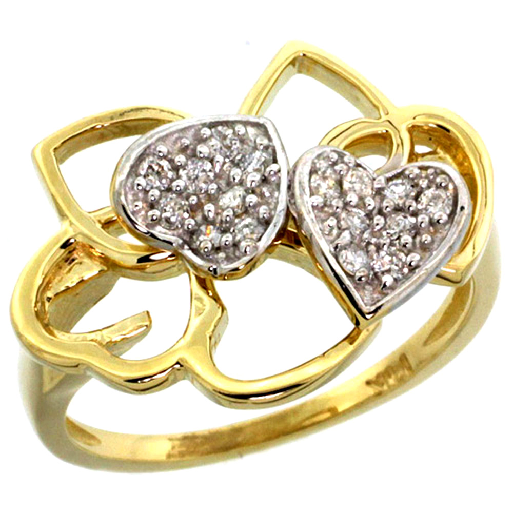 ladies rings 10k yellow gold twin hearts diamond ring uxgnzkq