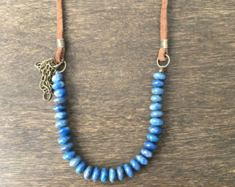 lapis jewelry blue lapis beaded suede leather necklace, bohemian beaded necklace, tribal  leather necklace, rustic nrfzwhf