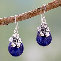 lapis jewelry lapis lazuli dangle earrings, u0027lovely lilyu0027 - lapis lazuli earrings  sterling silver floral pvuyzcs