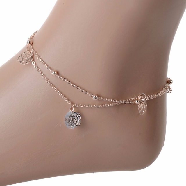leg bracelet wholesale foot jewelry pierced flower ankle bracelet beads foot chain  double chain cz leg zhtgrki