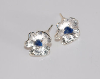 little flower stud earrings tiny lapis lazuli blue gemstone earrings silver  plated stud earrings zxhfllx
