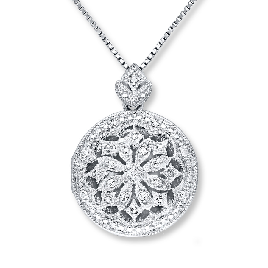 locket necklace 1/10 ct tw diamonds sterling silver bbrancu