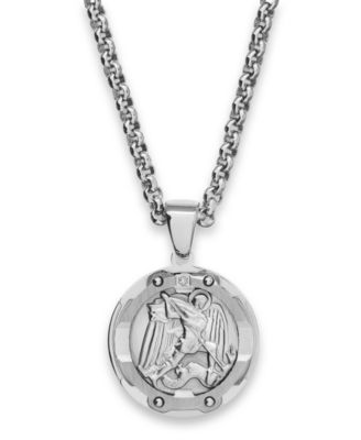menu0027s st. michael diamond pendant necklace in stainless steel huknhxb