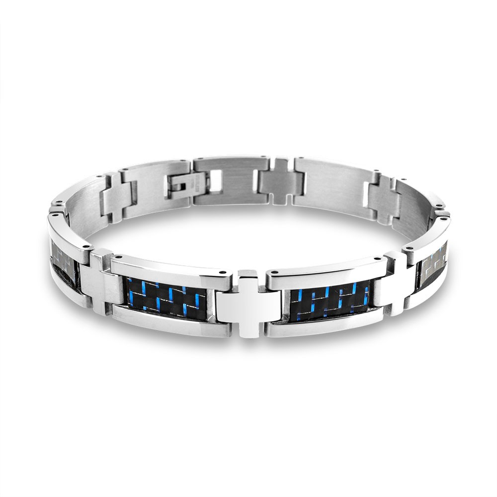 mens bracelets bling jewelry blue carbon inlay 316l stainless steel mens link bracelet 8in nihdbqr