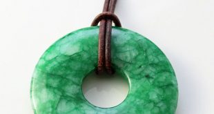 mens jade necklace - bright green jade donut pendant on brown leather cord  - jhnqjti