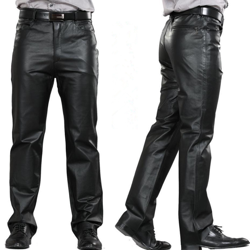 mens leather pants fashion leather pants men genuine leather straight pants m 7xl menu0027s plus  size flat alzxqae