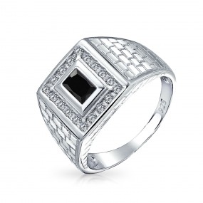 mens silver rings ... bling jewelry brick pattern rectangle cz mens engagement ring silver auvnjyx