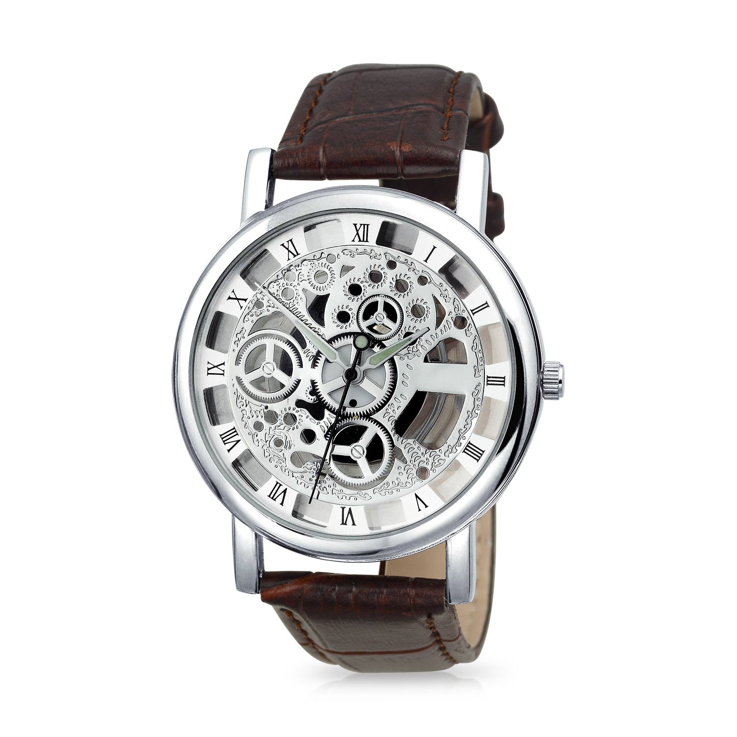 mens watches bling jewelry glass backing alloy skeleton mens leather watch qgaxzgt