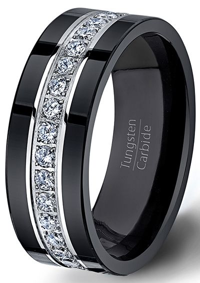 mens wedding rings black tungsten ring fully stacked with brilliant diamond mens wedding band  comfort fit oigvnhs