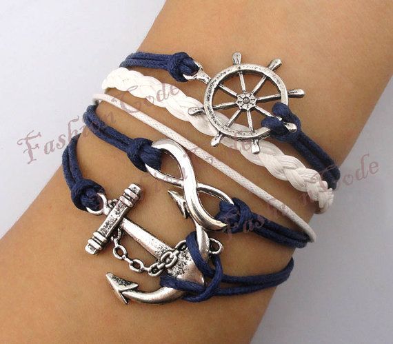 nautical jewelry infinity, anchor u0026 rudder bracelet--antique silver bracelet--wax cords and  · nautical braceletnautical jewelrythe ... lwtkcxi