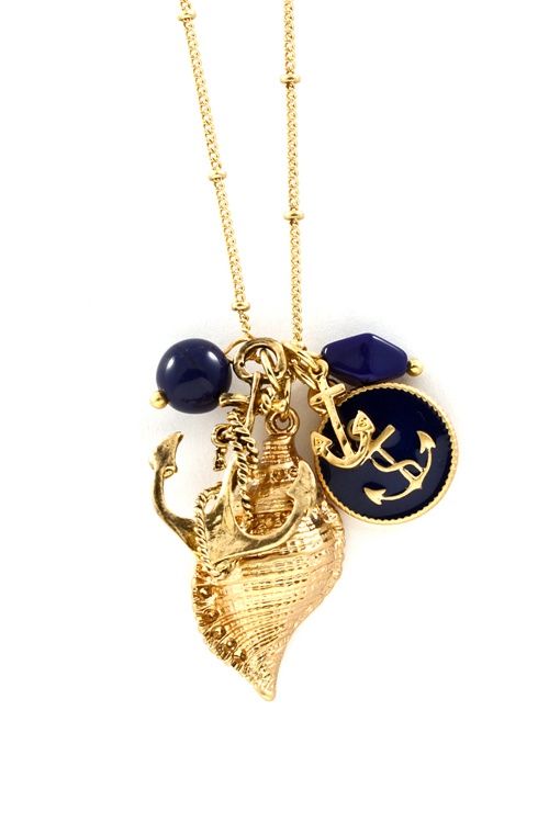 nautical jewelry nautical gold shell necklace in navy on emma stine limited bakyfzp