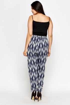 navy print tapered trousers abzwoef