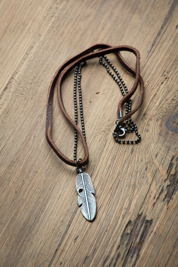 Necklace designs for men double necklace, leather and metal chain ▷ made from real leather and metal  ▷ xveorcp