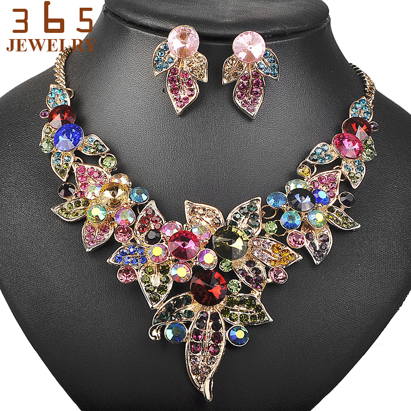 new colorful jewellery sets full pearl beads gold color jewelry set big  crystal stone lfxnbnp