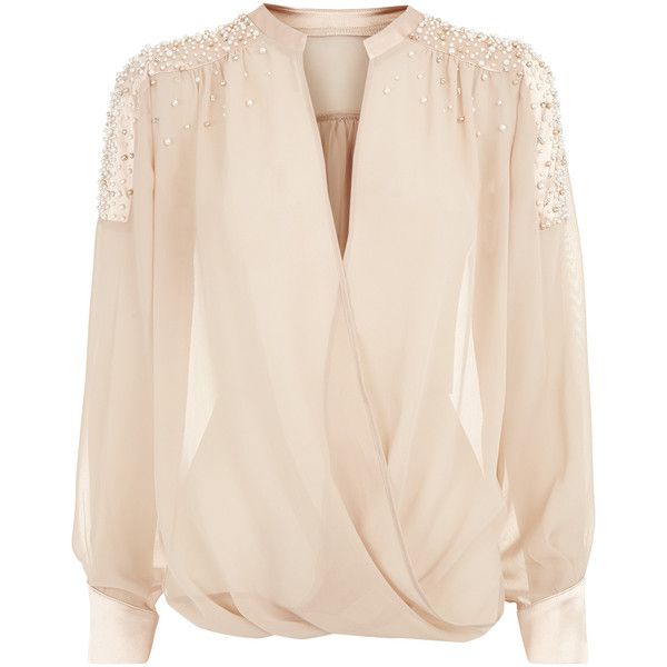 nude wrap chiffon blouse (895 brl) ❤ liked on polyvore featuring tops,  blouses ltrwciu
