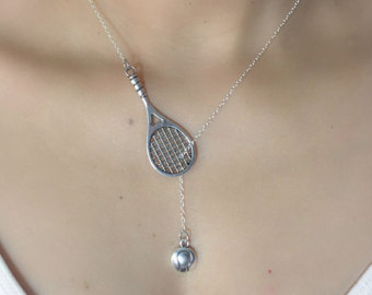 on sale - tennis racket with ball lariat necklace - tennis jewelry - tennis xheypkg