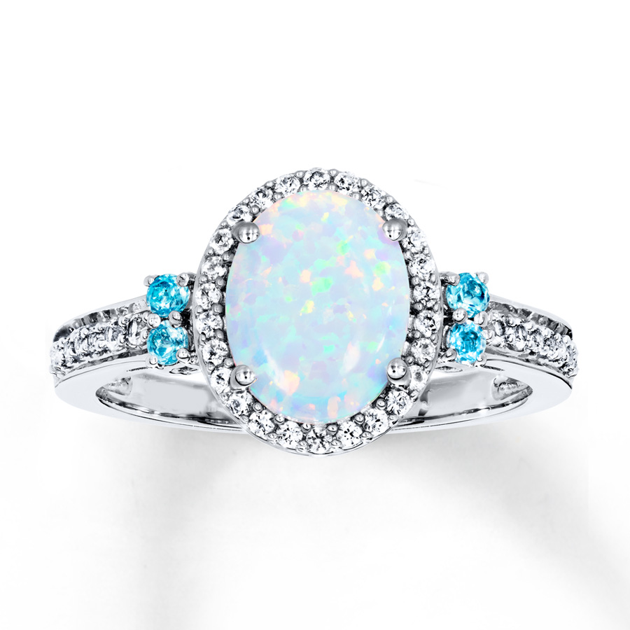 opal jewelry lab-created opal u0026 sapphire ring with topaz sterling silver xuytnix