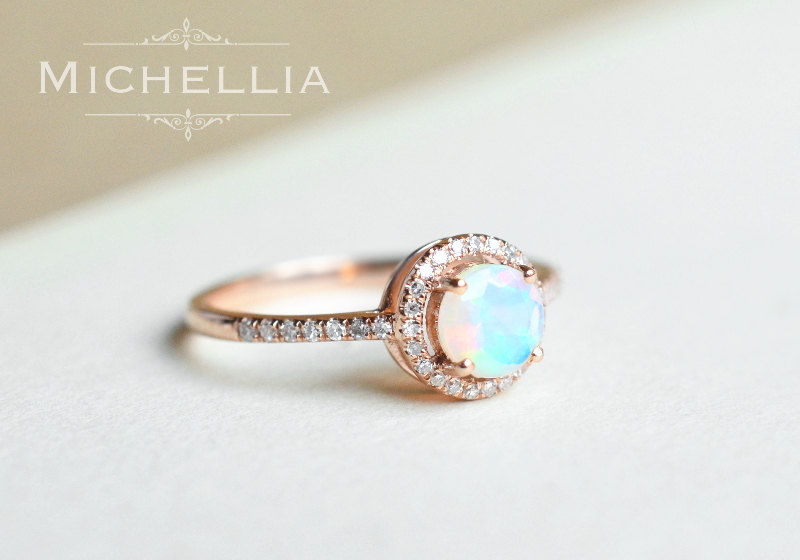 opal promise rings 14k/18k opal engagement ring with halo diamond, solid gold ethiopian fire opal  promise lqnwcpw