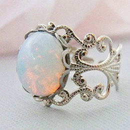 opal ring, opal jewelry, silver opal rings, adjustable white opal ring,  october birthstone aohcxhz