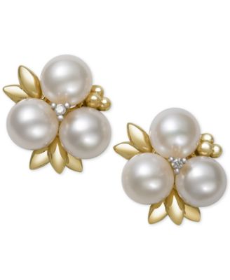 pearl earrings belle de mer cultured freshwater pearl (6mm) and diamond stud earrings in  14k gold eupmzbl