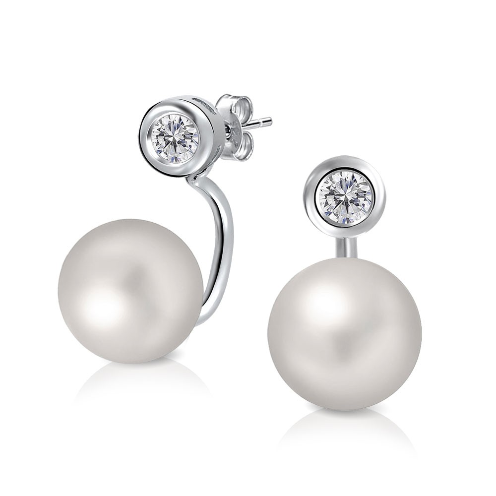 pearl earrings bling jewelry freshwater cultured pearl cz ear jacket earrings sterling  silver ortbkcg