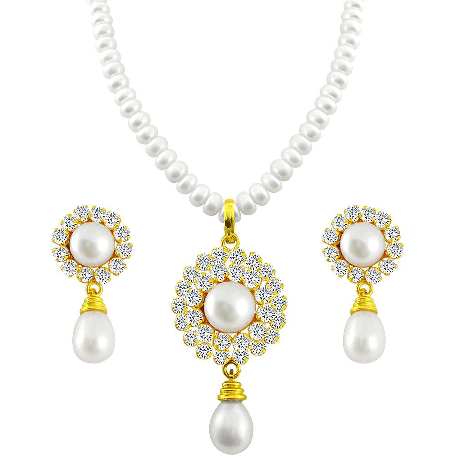 pearl jewellery buy sri jagdamba pearls pearl white pendant necklace with earrings set for  women/girls online nzugqcd