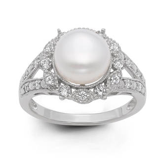 pearl ring gioelli sterling silver freshwater pearl and created white sapphire ring  (9.5 mm) hxbbtgn