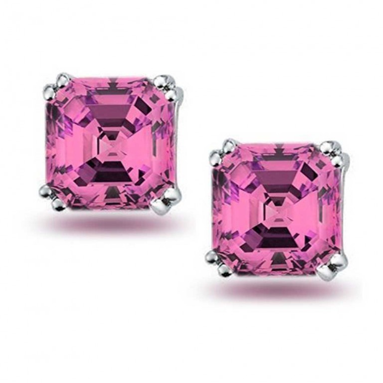 pink earrings pink cz asscher cut stud earrings 925 sterling silver 8mm diwehzm