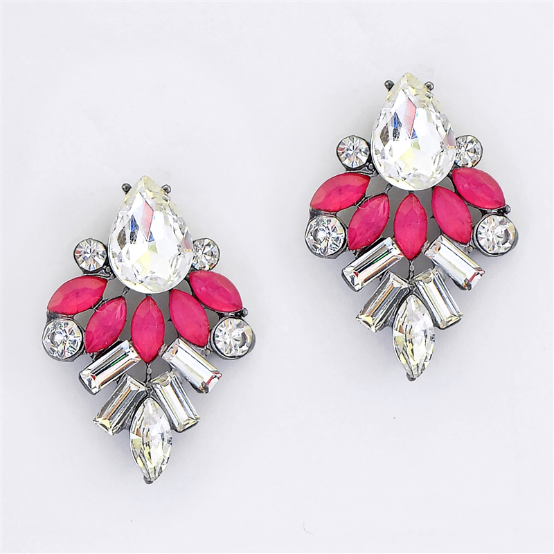 pink earrings radiating crystal posts, hot pink crystal earrings, studs, post earrings,  stud earrings rivlzay