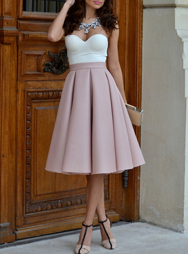 pink pleated skirt - midi length / high waisted rxaozny