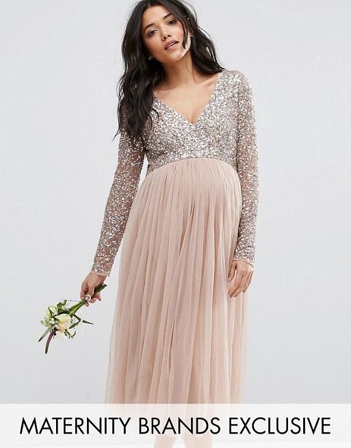 pregnant dresses maya maternity | maya maternity long sleeve midi dress with delicate sequin  and tulle capnsyv