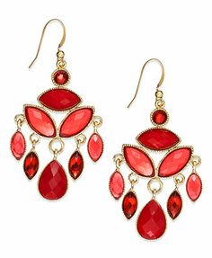 red earrings gold-tone red stone chandelier earrings hyhmkav