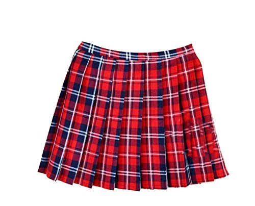 red plaid skirt women school uniforms plaid pleated mini skirt, waist(88cm/34.5inch) 4xl,  bright red plwwbfo