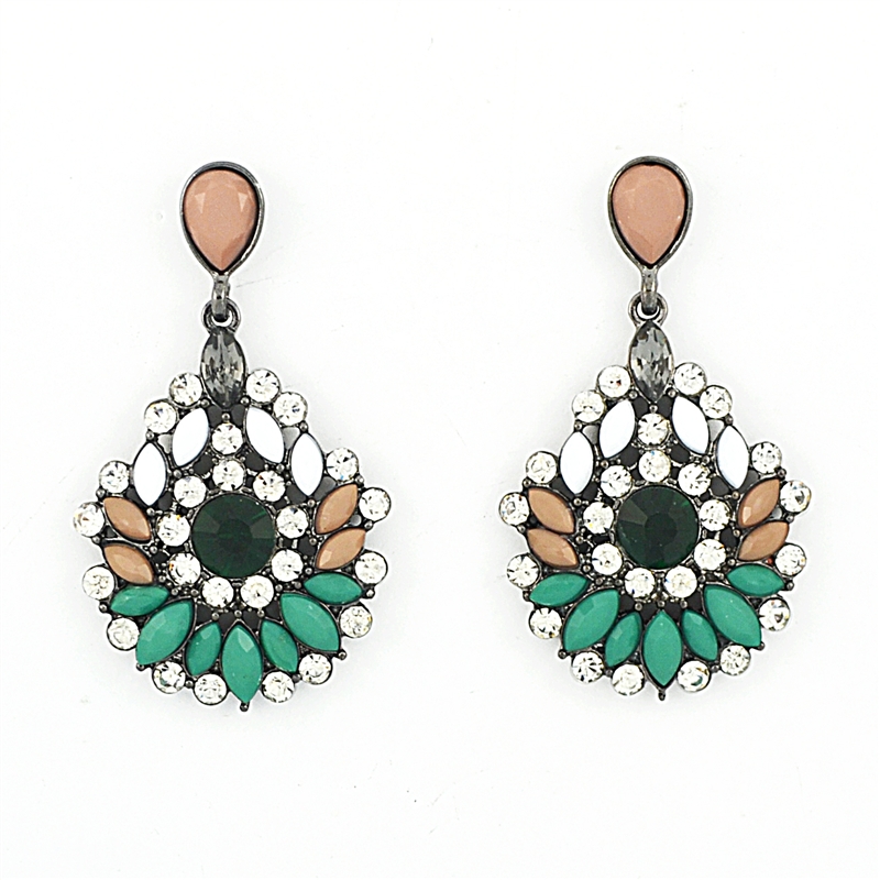 rhinestone earrings chrysanthemum drops, statement earrings, mixed stone earrings, crystal and  stone earrings, dangle ctgortu