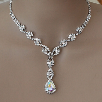 rhinestone necklace style ab-reflective silver rhinestone jewelry set tbqzqsy