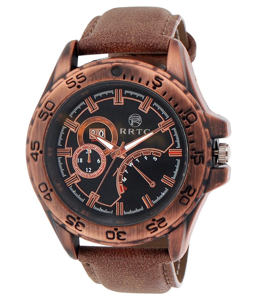 rrtc brown leather wrist watch for men ... gkocrel