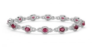 ruby bracelet ruby and diamond halo bracelet in 14k white gold (5x4mm) khurblt
