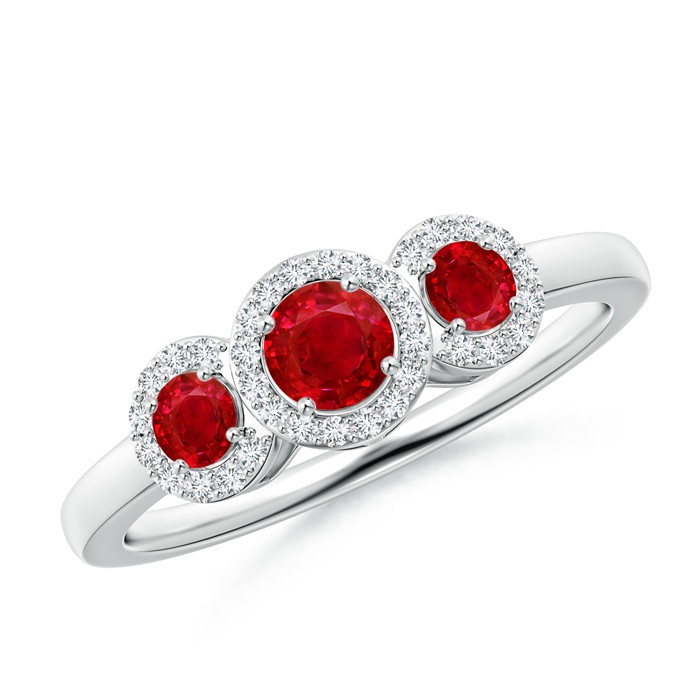 ruby engagement rings three stone ruby halo ring with diamond border ... rgisqdc