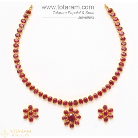 ruby necklace 22k gold rubies necklace u0026 drop earrings set - 235-set282 - buy this latest gcuouke