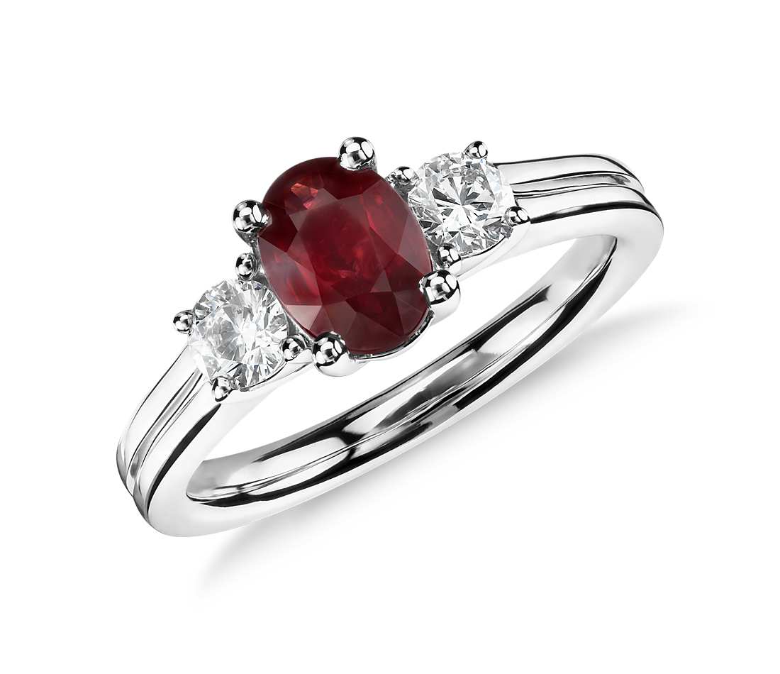 ruby ring ruby and diamond ring in 18k white gold (7x5mm) akncqer