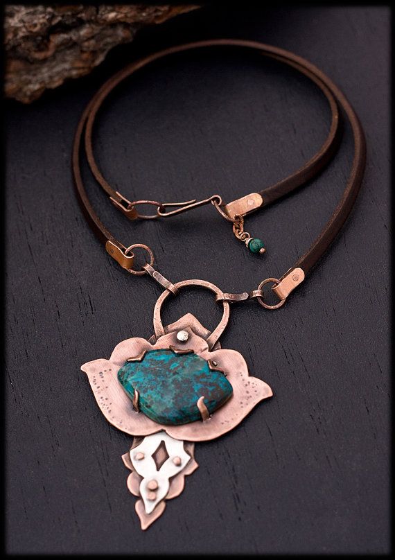 rustic copper necklace: lotus necklace - oxidized copper jewelry - unique  talisman necklace - etcqolm